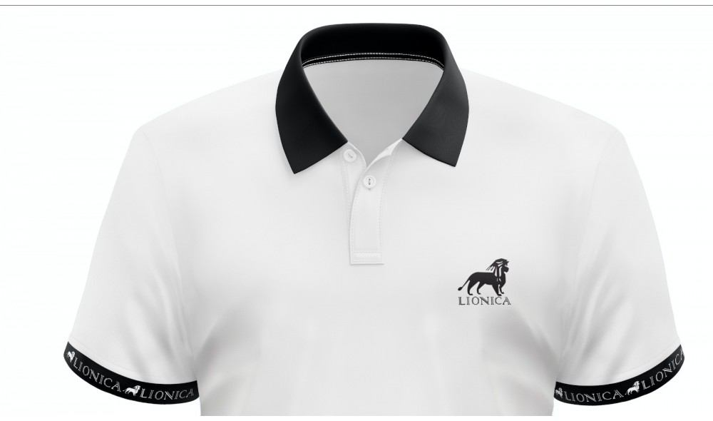 Boutique Lion - Lionica t-shirt blanc à col polo imprimé noir